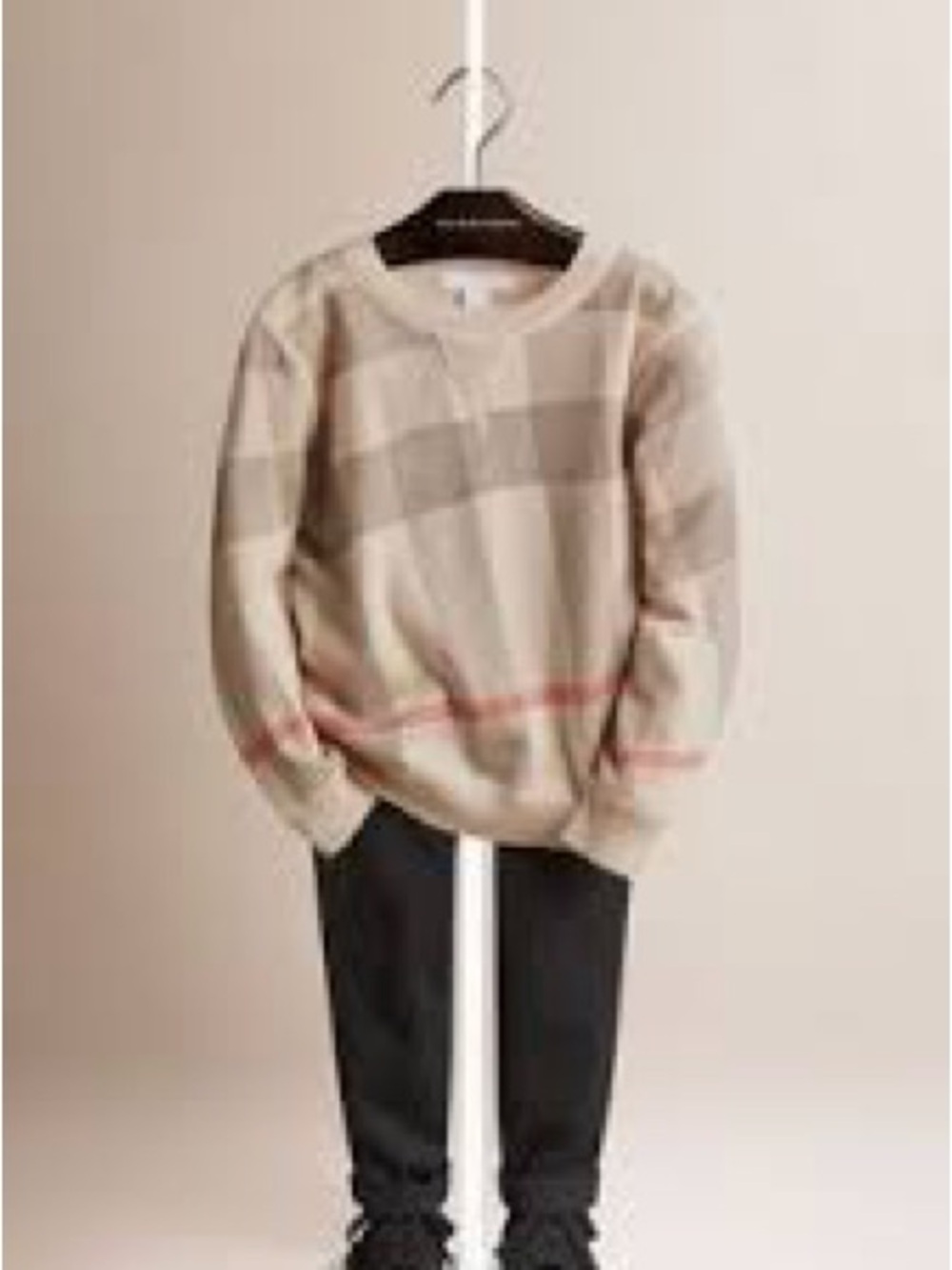 Burberry kids soft  Beige Plaid Crewneck Sweater unisex boys